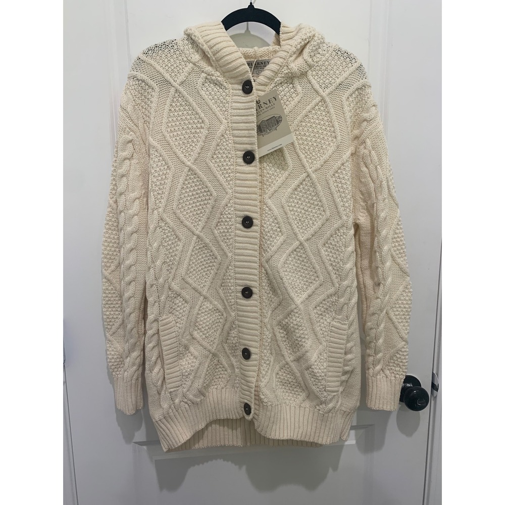 Blarney Woollen Mills Ireland Merino Wool Cable Knit Cardigan Sweater Large NWT